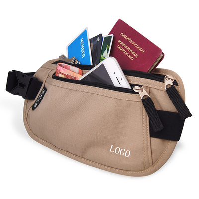 El viaje marrón claro de la cintura RFID empaqueta la cartera para el pasaporte/el efectivo/el deporte