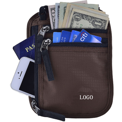 Cuello del tenedor del pasaporte/color de Brown de la bolsa de la seguridad del viaje del dinero