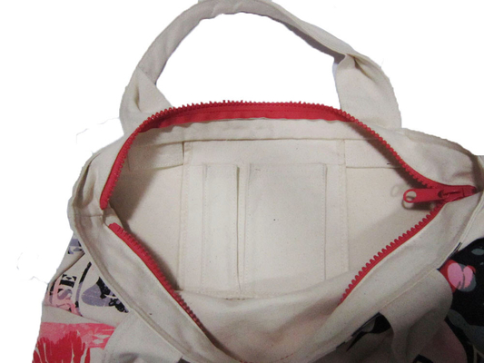 Impresión de pantalla de seda de nylon para mujer blanca de las bolsas de asas con el cierre de la cremallera