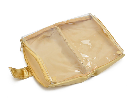 Cuero portátil de la PU del artículo de tocador que dobla el color de oro del bolso cosmético para el viaje